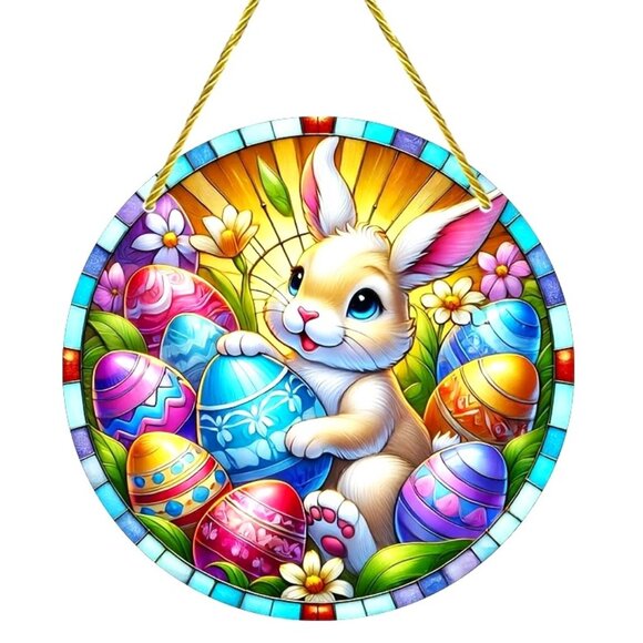 Suncatcher Easter Bunny Rabbit Eggs Hanging Window Decor Colorful In/Outdoor NEW - Picture 2 of 4